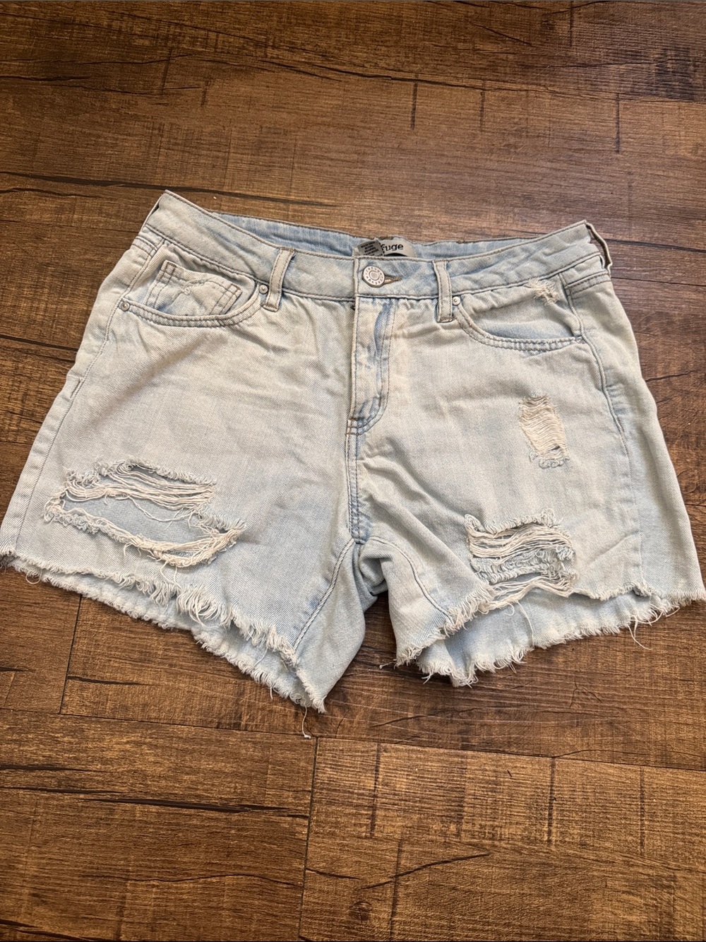 refuge Light Wash Distressed Jean Shorts